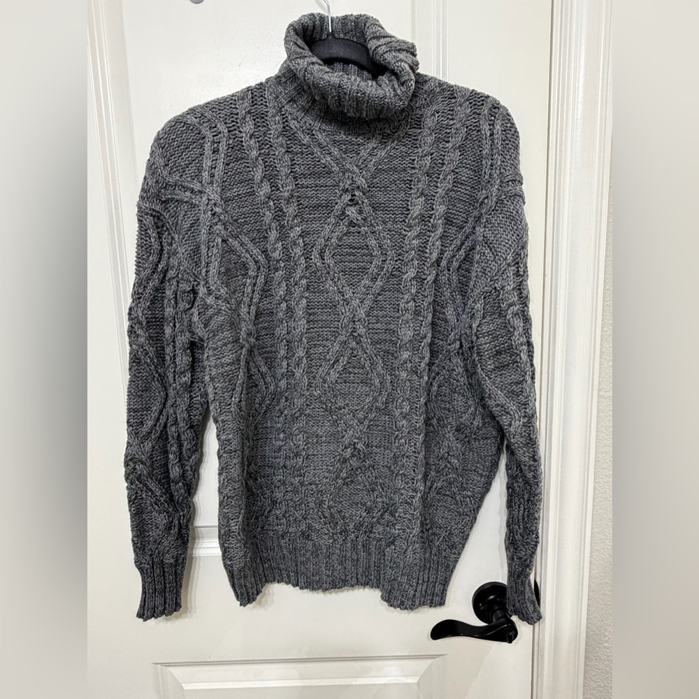 Cider Charcoal Turtleneck Cable Knit Sweater